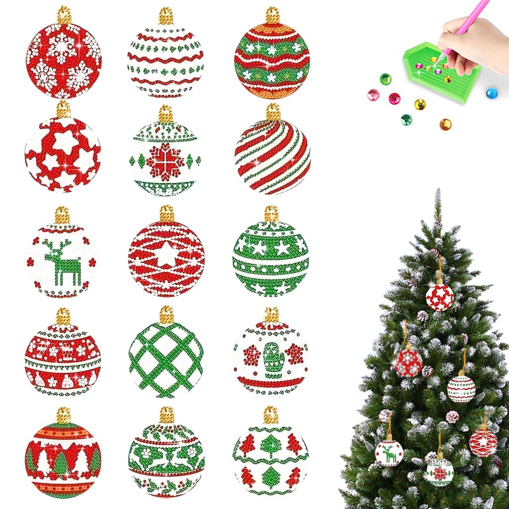 8/15/20Pcs Christmas DIY 2D Flat Acrylic Diamond Art Ornaments Double Sided Diamond Painting Kit for Home Xmas Party Craft Decor