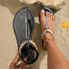 New Style Shoes Large-sized Rhinestone Flats Women's Elastic Band Beach Flip-flops