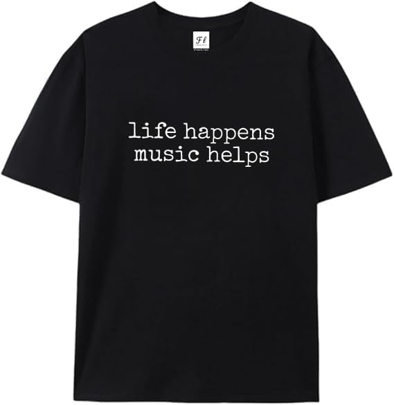

Music Lover Shirt, Life Happens, Music Helps Shirt Black 5XL різнокольоровий