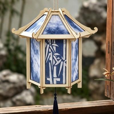 Retro Tie Dyed Lanterns Rabbit Shape Glowing Lanterns Wooden Handheld Lanterns  Mid-Autumn Festival