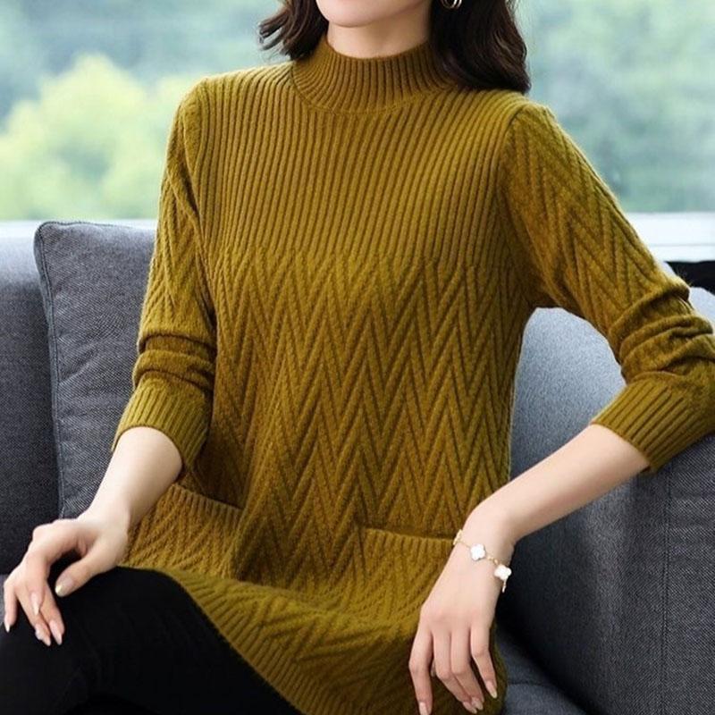 

Женский свитер Осень Зима Утепленный Теплый Вязаный Эластичный С Длинным Рукавом Оверсайз Топы L дубильная кора