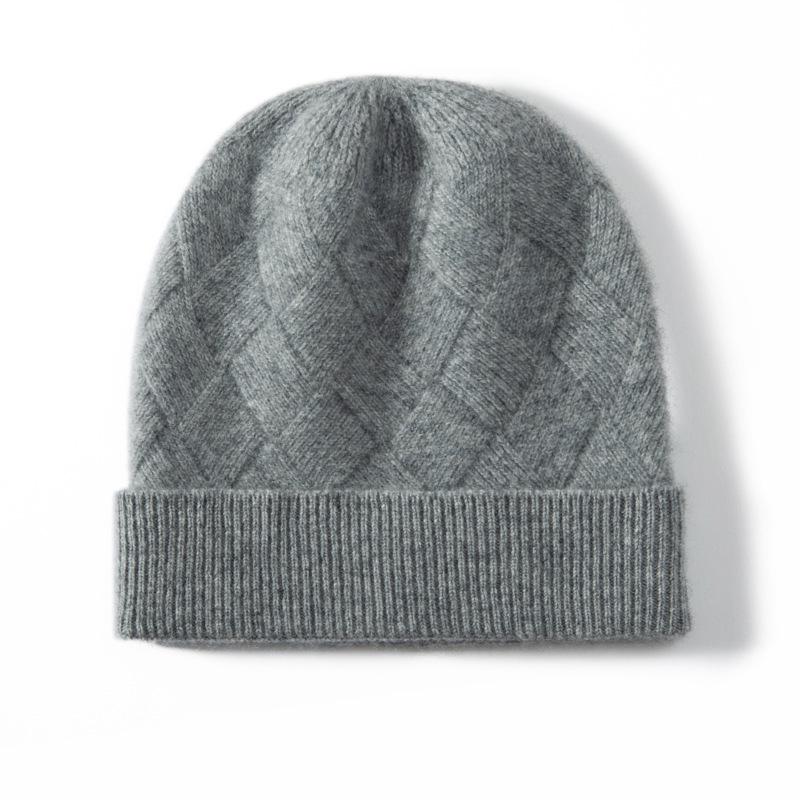 Girls Artistic Retro Cashmere Diamond Pattern Knit Hat - Solid Color and Warm for Autumn/Winter One Size