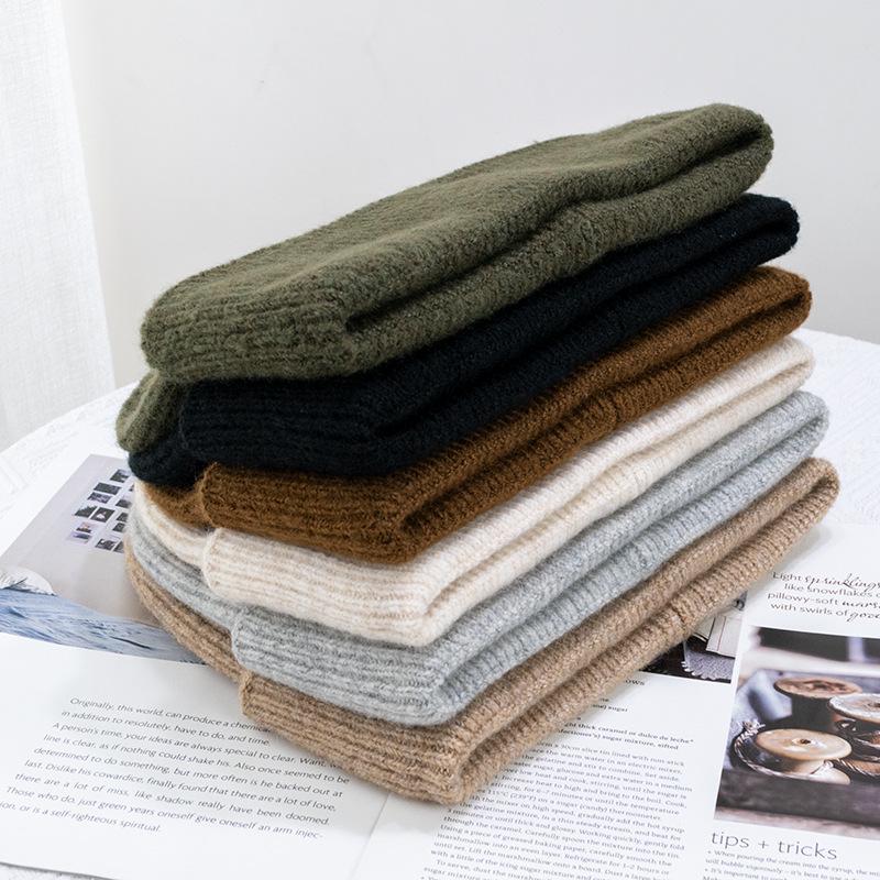 Women's Large Wool Knit Hat | Korean Style, Face-Framing, Solid Color - Trendy Postpartum Beanie
