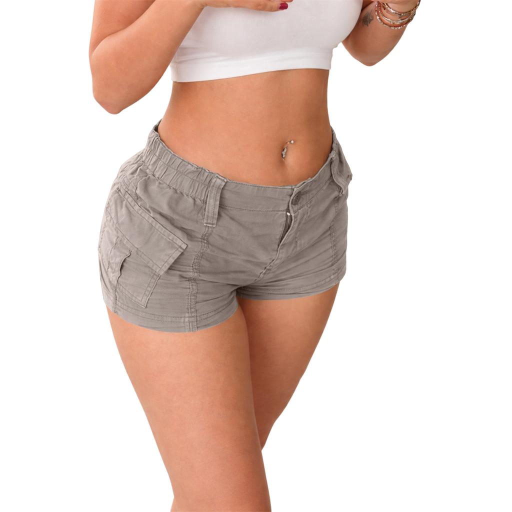 Women Casual High Waist Cargo Shorts with Pockets Elastic Waistband Zipper Fly Summer Outdoor Wear