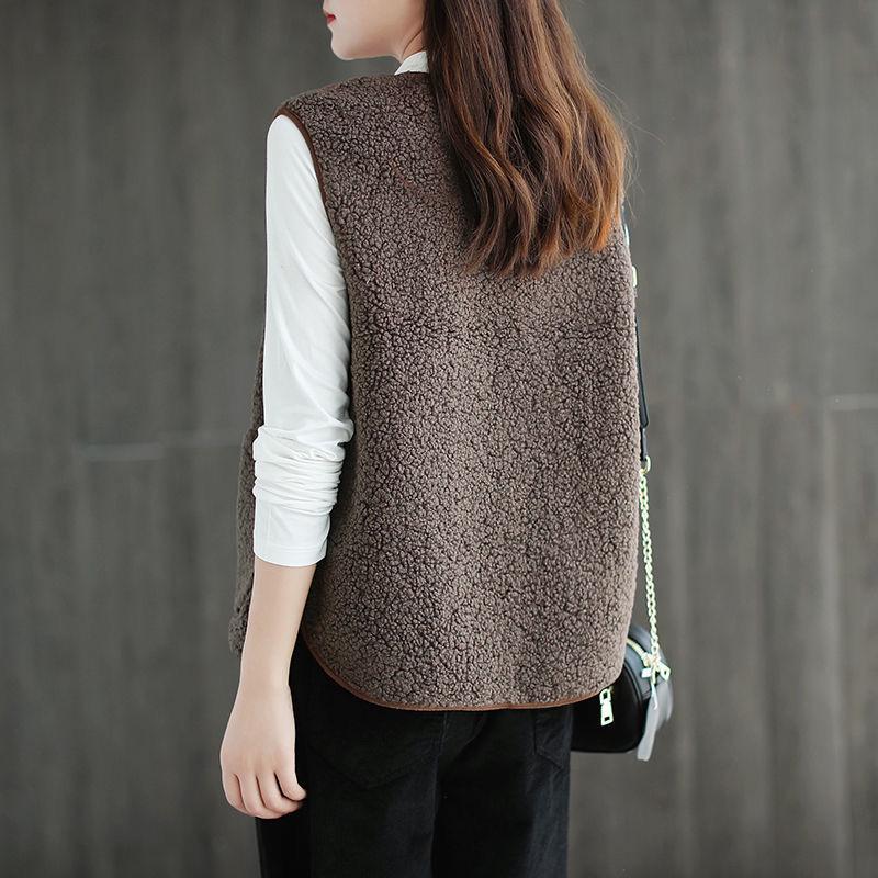Női Rövid Műbáránygyapjú Mellény - 2025 Koreai Stílus Ősz/Tél Plüss Ujjatlan Kabát