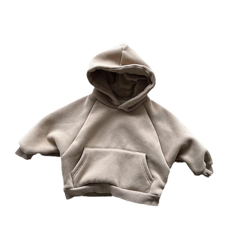 2025 Kids' Thick Fleece Hooded Sweatshirt - Autumn/Winter Korean Style for Boys & Girls