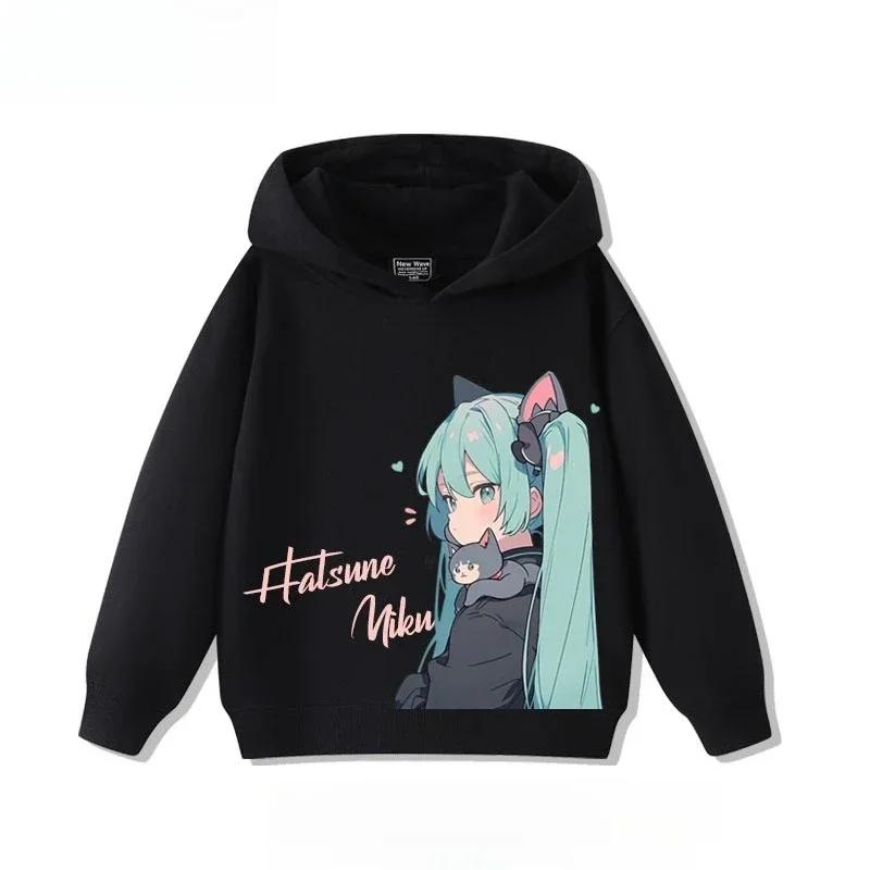 Hatsune Miku MIKU 2026  Trend Explosion Cartoon Print Children's Hooded Sweatshirt Boys and Girls Autumn Winter  All-match Tops