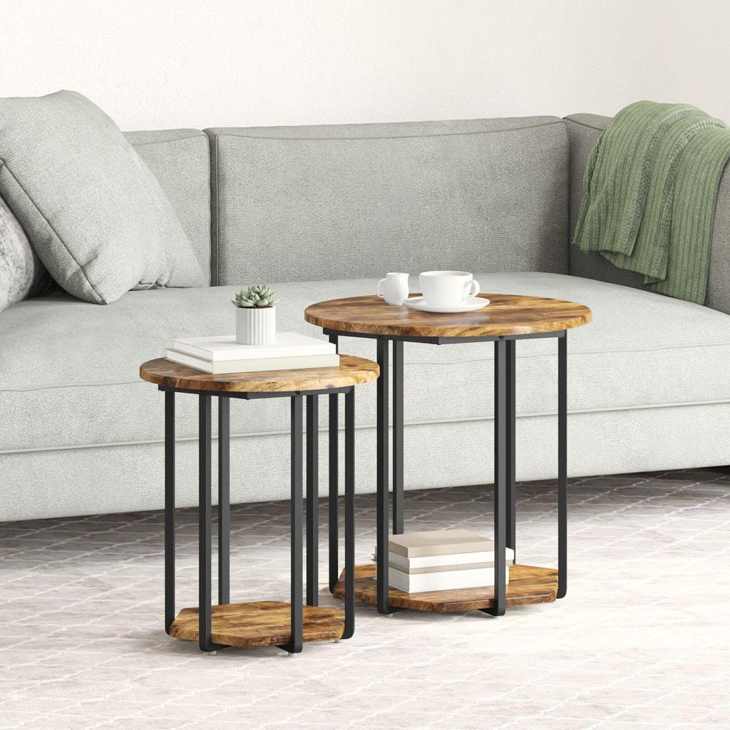 2-Piece Modern Round Living Room Nesting Coffee Tables, Sofa Side Table, Living Room Decor Table