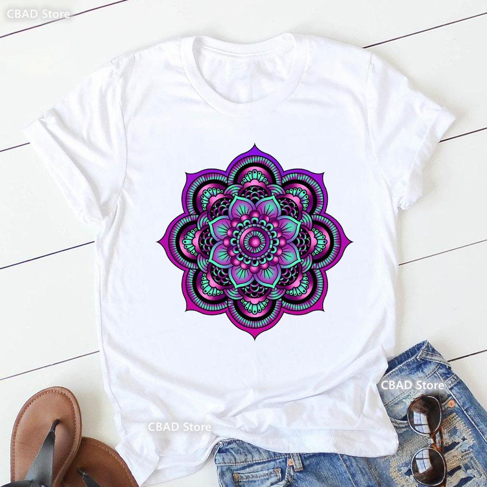 2024 Hot Sale Colorful Mandala Print Tshirt Girls Yoga Succulent Love T Shirt Women Zen Hobo Boho Paix Tshirt Female Streetwear