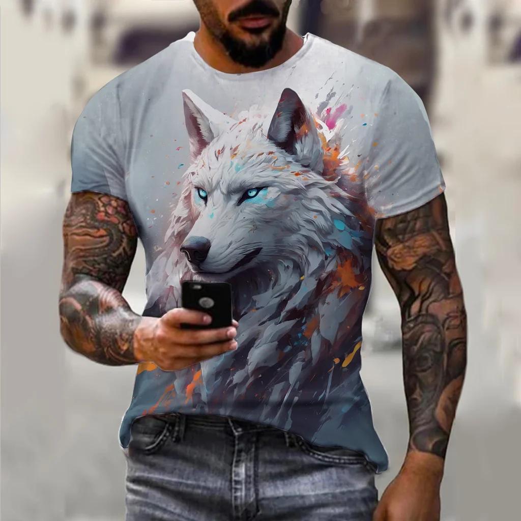 PLUS-size 3D Wolf Beast Print Men and Women Casual Short-sleeved T-shirt Round Neck Fashion Trend Cool Men's Daily New Clothing