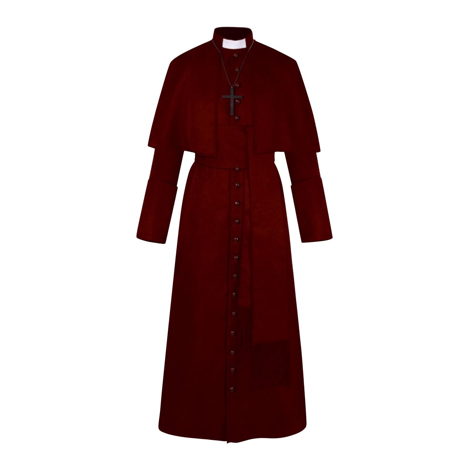 

Solid Color Priest Cosplay Costume Halloween Priest Mediaeval Retro Cosplay Costume S винный