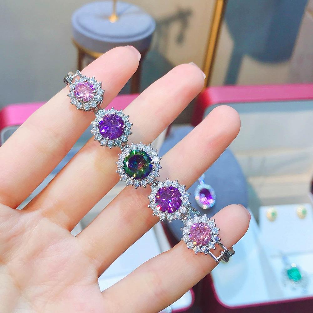 Sparkling High Carbon Diamond Bracelet Pink Diamond Amethyst Multicolor Tourmaline Jewelry