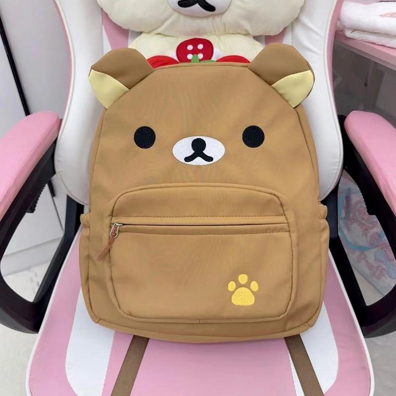 

Мультяшный рюкзак Rilakkumas для детей Kawaii Korilakkuma вышивка школьный рюкзак большой вместимости для девочек и мальчиков студенческий школьный рюкзак хаки