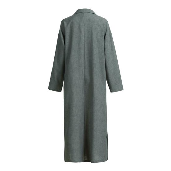 Outono Primavera Mulheres Maxi Vestido A-line Bainha Solta Mangas Compridas Decote V Plissado com Bolsos Laterais Pulôver Cor Pura Vestido de Uso Diário Bolsas