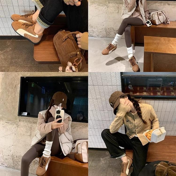 [sheii Su Yinyin] Korean blogger~ retro lace-up leather low-top casual shoes women's German training shoes racing shoes
