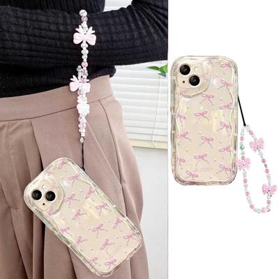 Case For Redmi Note 14 4G Pro 5G Plus 15 15C 14C 13C 4G 12C 12 13 A3 10C Pink Bowknot Wrist Chain Clear Soft Cover
