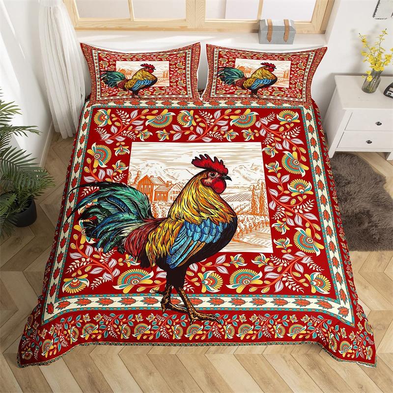 Farm Chicken King Queen Duvet Cover Rooster Goose Duck Bedding Set for Kids Teen Adult Farmhouse Animals 2/3pcs Soft Quilt Cover