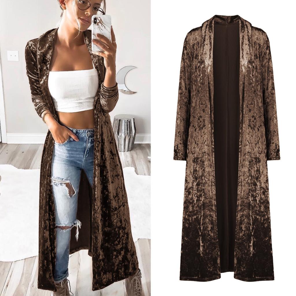 Women's Velvet Long Sleeve Open Front Cardigan Maxi Duster Coat Casual Kimono Outerwear