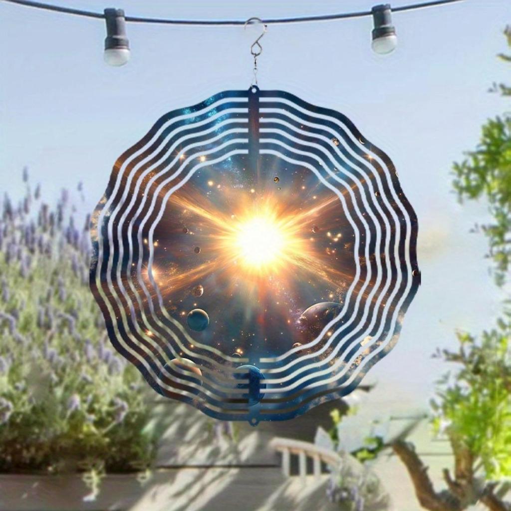 Galaxy Metal Wind Spinner Outdoor Decor 360 Rotating Hook Laser Cut Cosmic Design for Garden Patio Indoor Rustproof Hanging Art