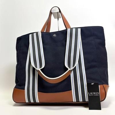 Ralph Lauren Stripe Canvas 2-Way Tote Bag Used Authentic