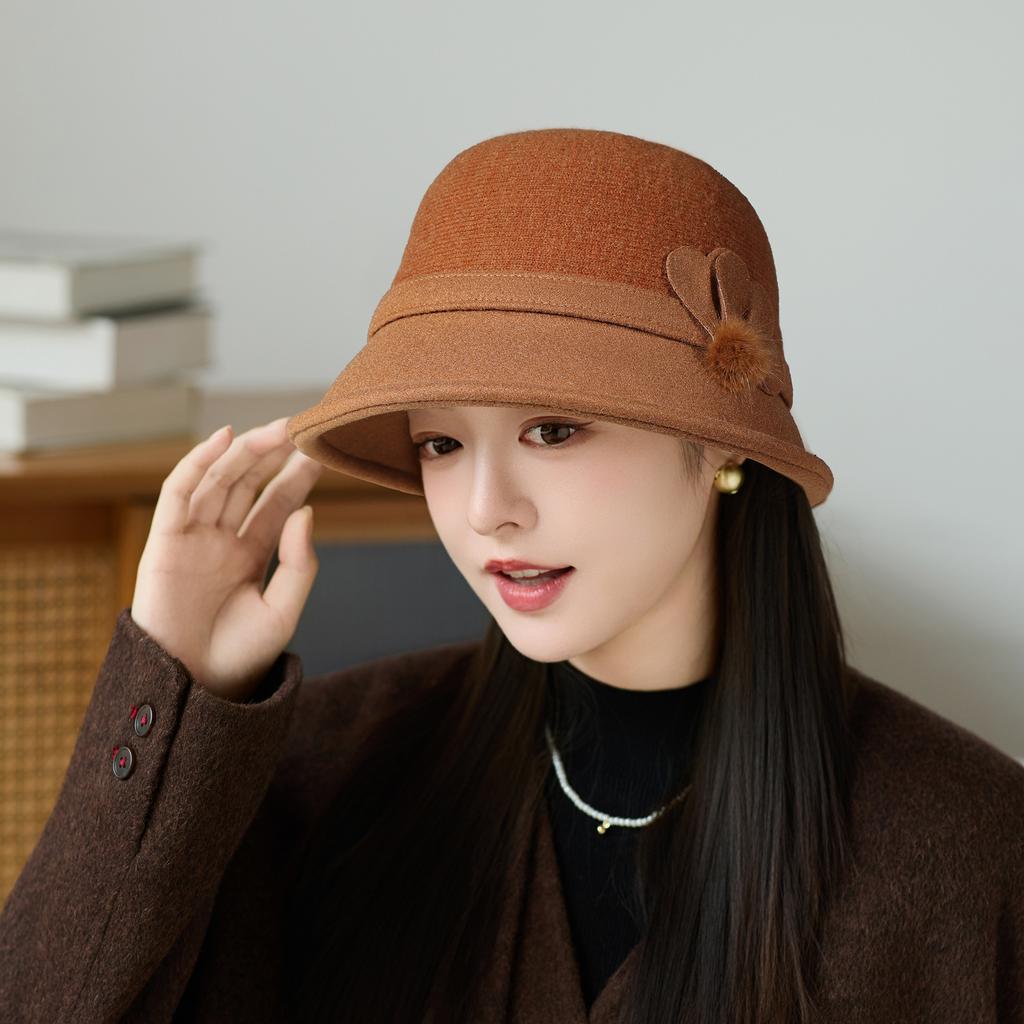 Custom New Arrival Woolen Autumn Winter Bucket Hat, Women's Hat Warm Thickened Knitted Cap
