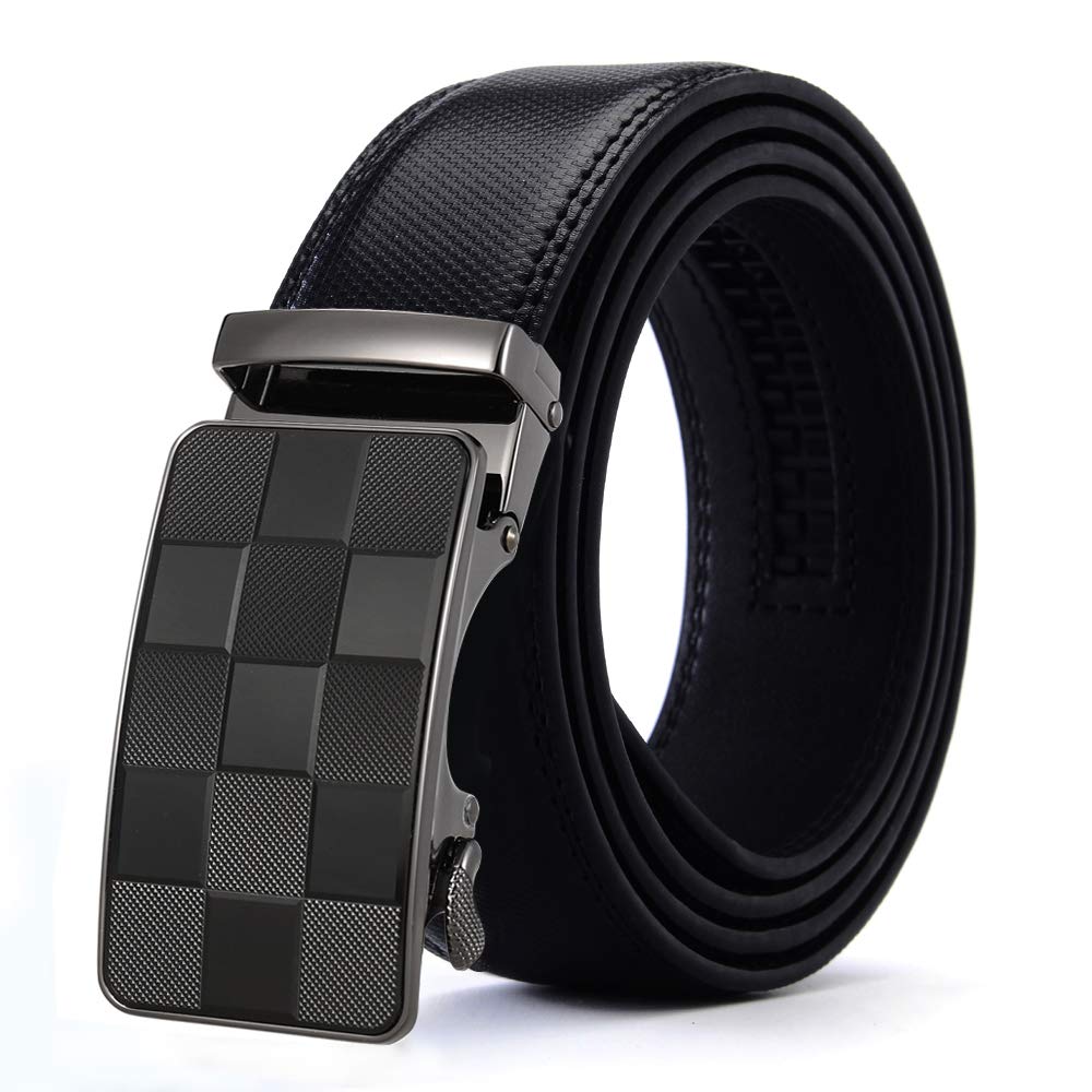 

XsFireCow Стильный черный кожаный мужской ремень длиной 130 см с автоматической фиксацией, пряжка с автоматической фиксацией, отверстия, (03 Черный, Ремень)