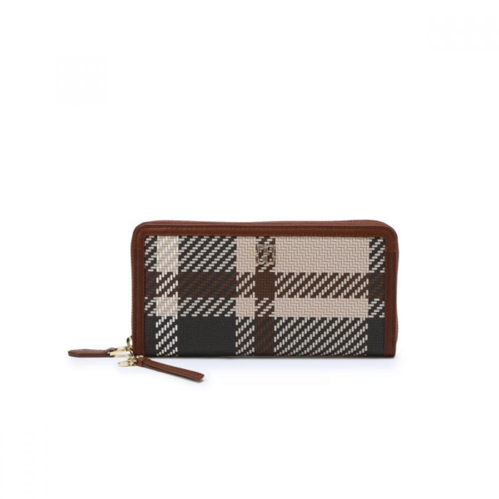 Daks Brown Tartan Check Leather Mixed Zip Long Wallet Dcwa6f210w2
