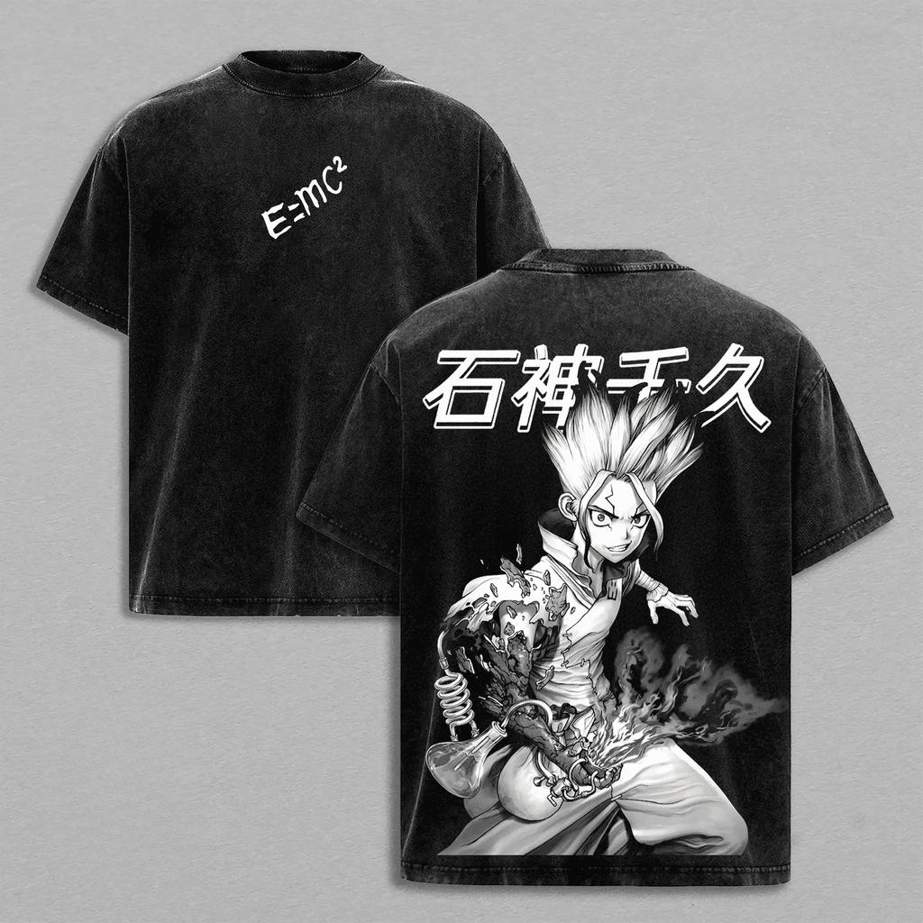 Ishigami Senkuu Dr.STONE Anime Tričko Vintage Y2k Vyprané Oversized Tričko Letní Krátký Rukáv Ležérní Čistá Bavlna Trička Top