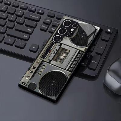 Retro Tape Recorder Tempered Glass Phone Case Suitable for Samsung Galaxy S26 S25 S24 S23 S22 S21 S20 FE/Ultra/Plus Anti Drop