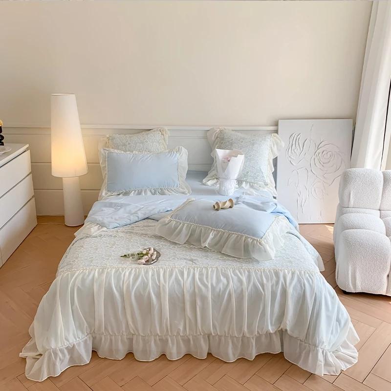 Helena French Style  Summer Quilt Set  New Sweetheart Bow Summer Four Piece Set Soft Cool Blanket Duvet Air-Condition Quilt