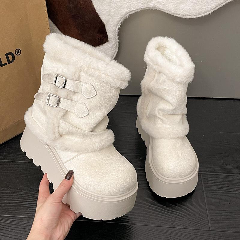Trendy retro thick-soled plush thickened snow boots women's new winter plush warm fluffy cotton shoes