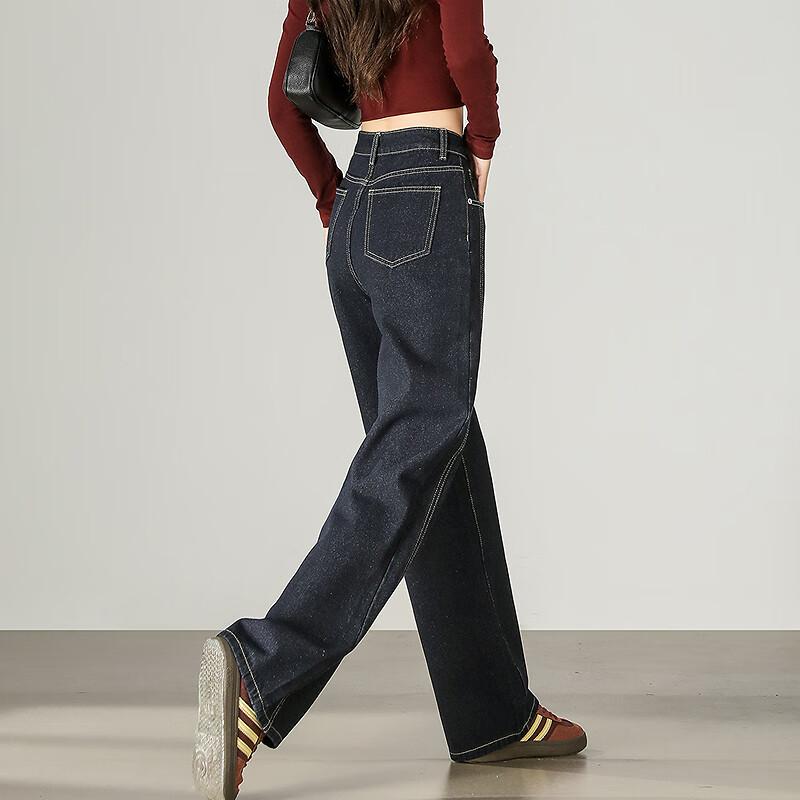 Tangshi 2025 Autumn Winter Women's Loose Split Line Straight Leg Denim Pants