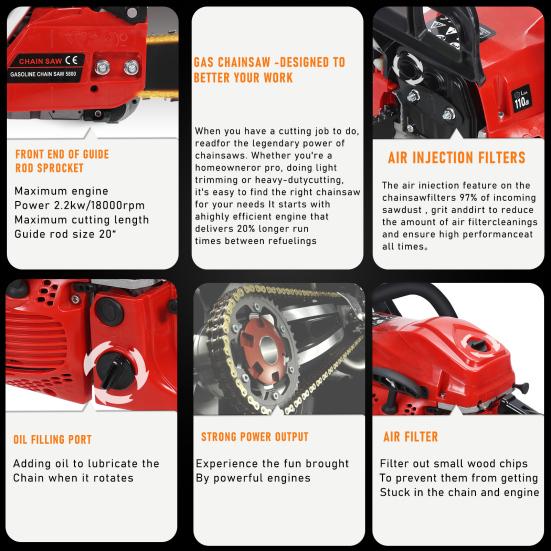 20 Inch Gas Chainsaw 58CC 2-Stroke Gas Powered Handheld Cordless