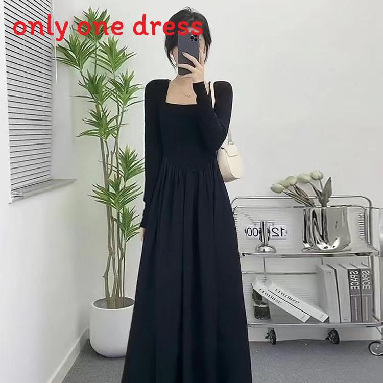 French Chic Long Sleeve Dress With Spliced Knitted Fabric For Autumn Fashion