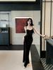 Elegant Velvet Bowknot Patchwork Camisole Dress - Slim Fit, High Slit, Hip-Hugging, Formal Long Gown