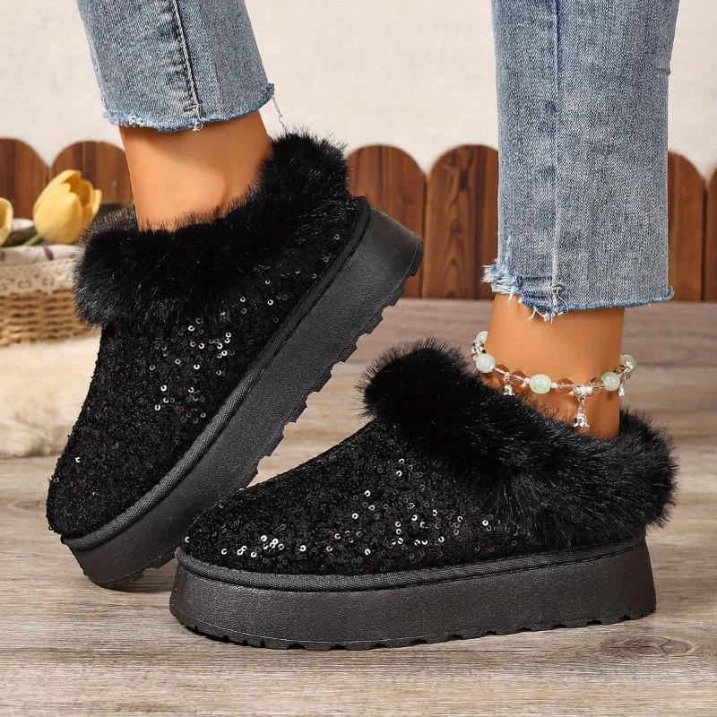 2025 Autumn and Winter New Women's Thick Sole Thickened Plush Snow Boots Sequins