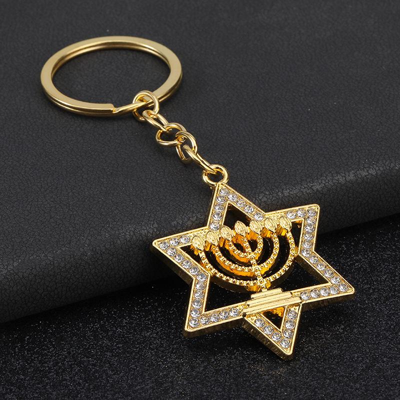

Fashion Shining Zircon Star Hanukkah Keychain For Women Men Jewish Religious Gifts Jewelry Accessories золотой