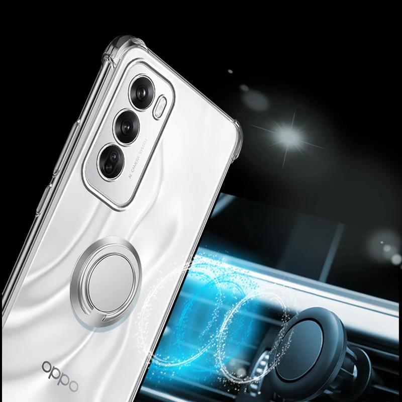 For Realme 14 5G Transparent Magnetic Ring Holder Cover for Realme 14 Pro Plus 14X 14T Lite Realme14 Shockproof Silicone TPU Airbag Cases
