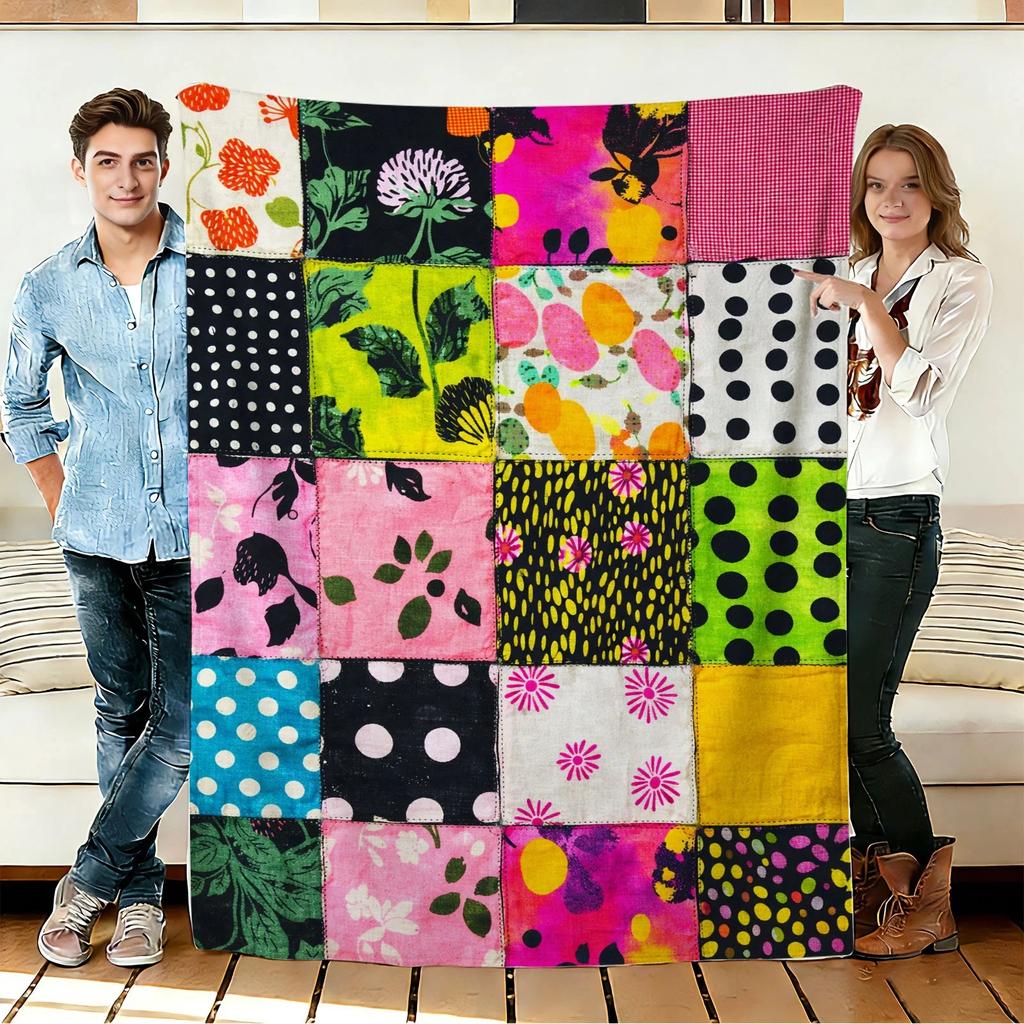 Bunte Patchwork-Decken Flanelldecke Weich Gemütlich Nickerchen Reisegebrauch