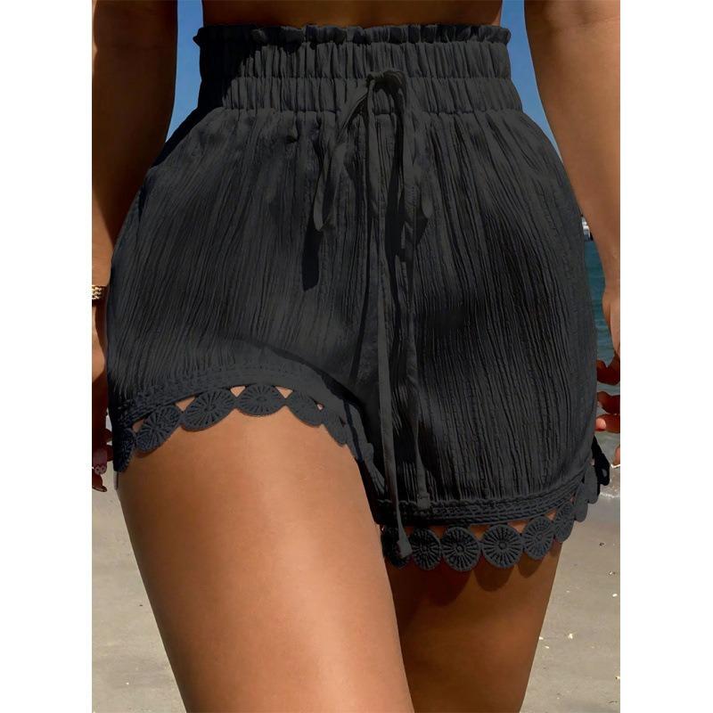 Pantaloncini Estivi Casual da Donna con Bordi in Pizzo, Moda Elastici Larghi da Spiaggia, Traspiranti Leggeri per Uso Quotidiano da Donna