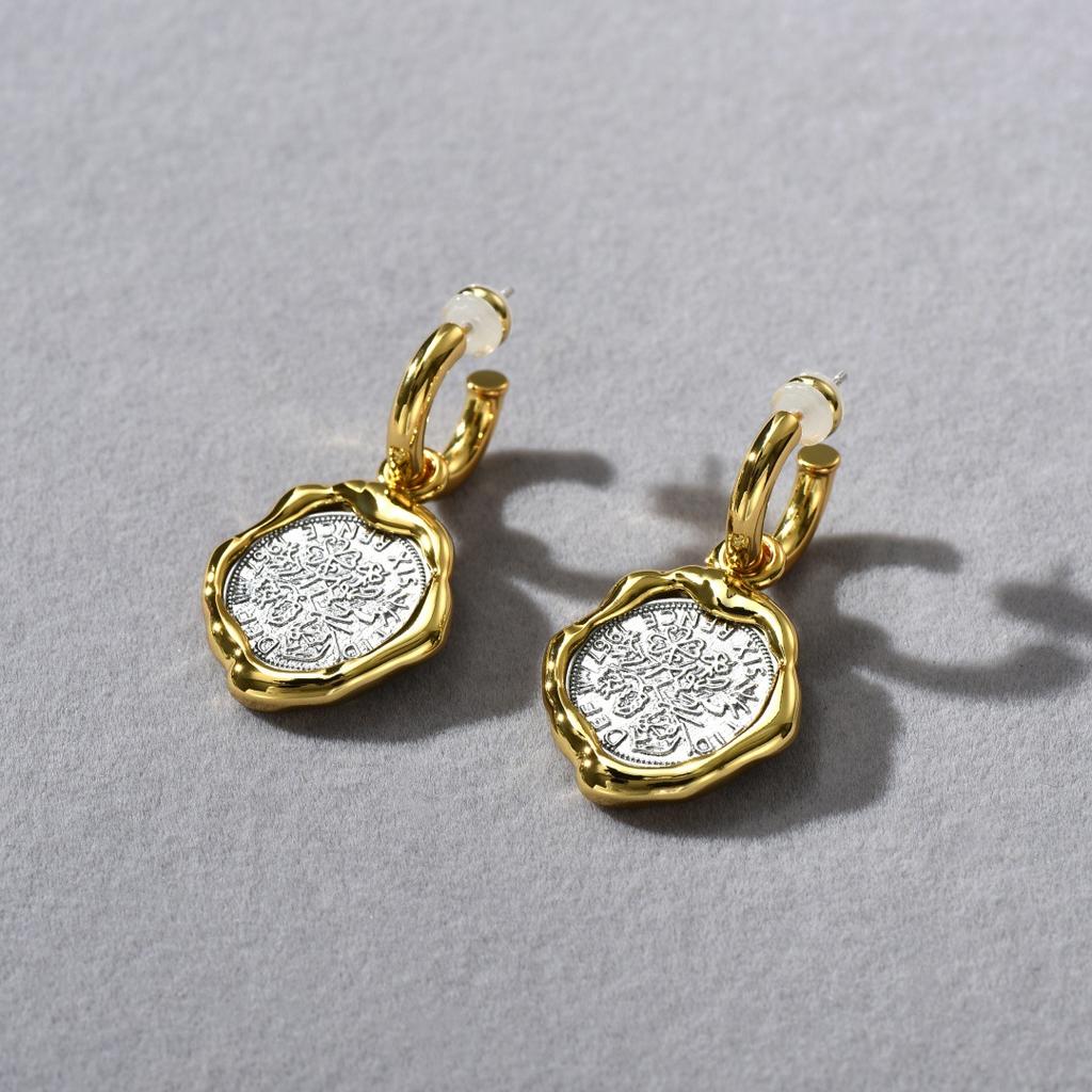 Retro And Elegant Light Luxury Heavy Industry Premium Metal Brass Plated 18K Real Gold Lucky Ancient Coin Ring Bracelet Necklace Women