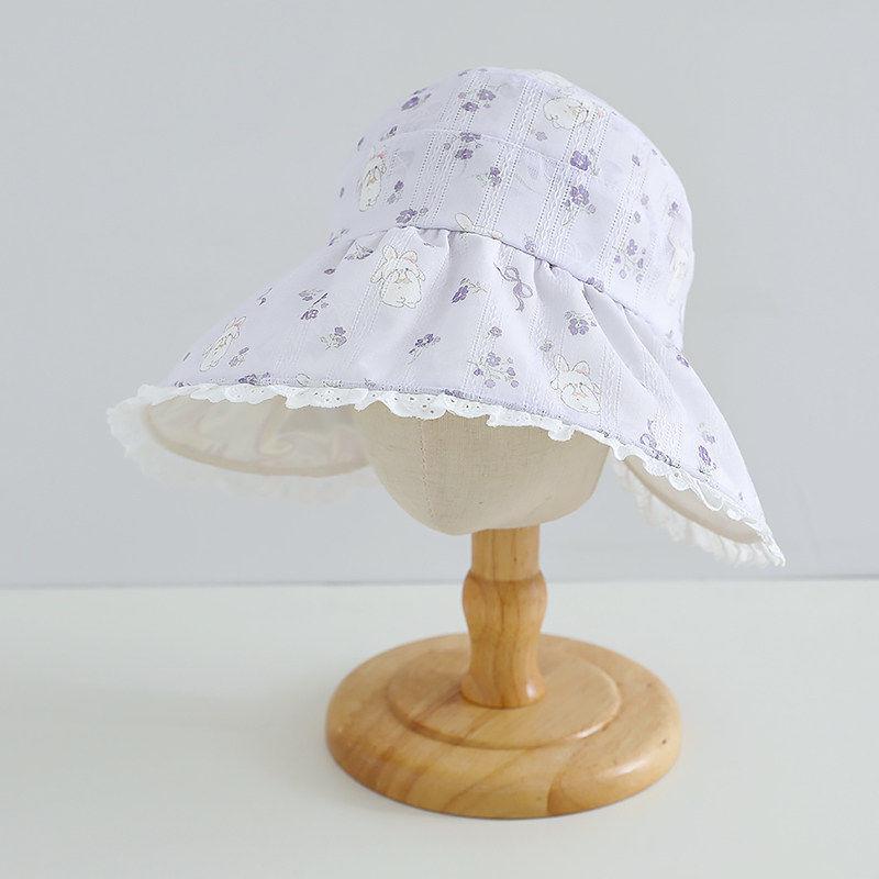 Girls' Summer Sunshade Hat - Lace Princess Style, Large Brim, Breathable & Lightweight