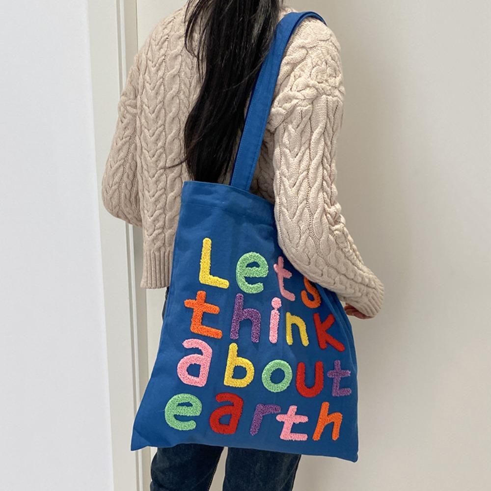 Colorful Letter Canvas Shopping Bag with Inner Bag Graphic Shoulder Bags INS Tote Bags  Outdoor