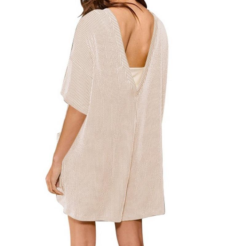 

Плюс Размер Женский Новый Свободный Карман Сзади V-образный вырез Короткий Рукав Комбинезон XL абрикосовый