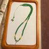 Handmade Taiwanese Chalcedony & Jade Sweater Chain with Crystal Rose Quartz Pendant