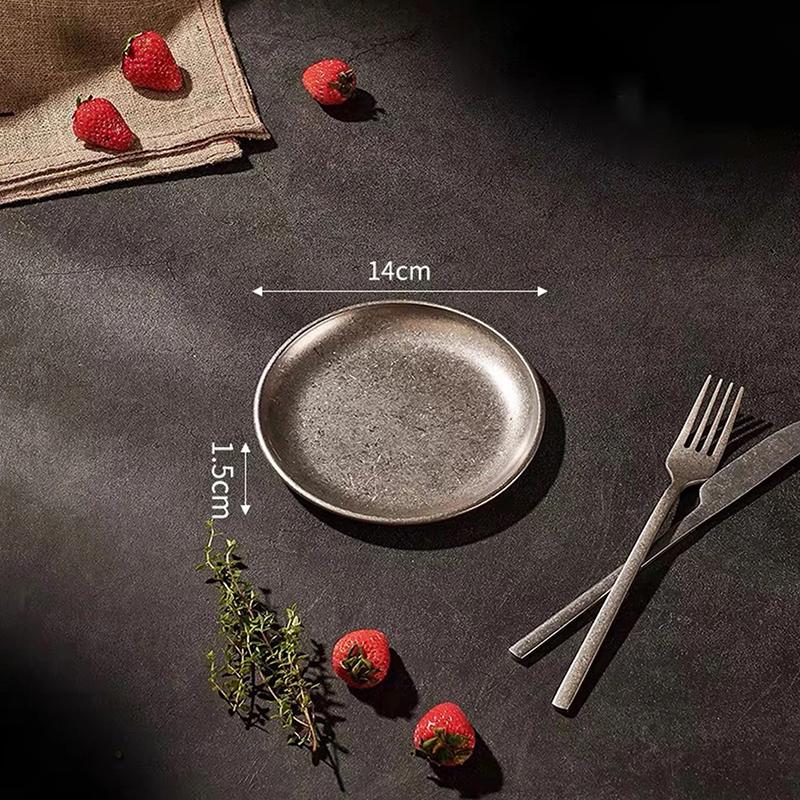 Stainless Steel Plates Vintage Multi-Function Storage Tray Classical Durable Western Dish Steak Dessert Plate Table Decor