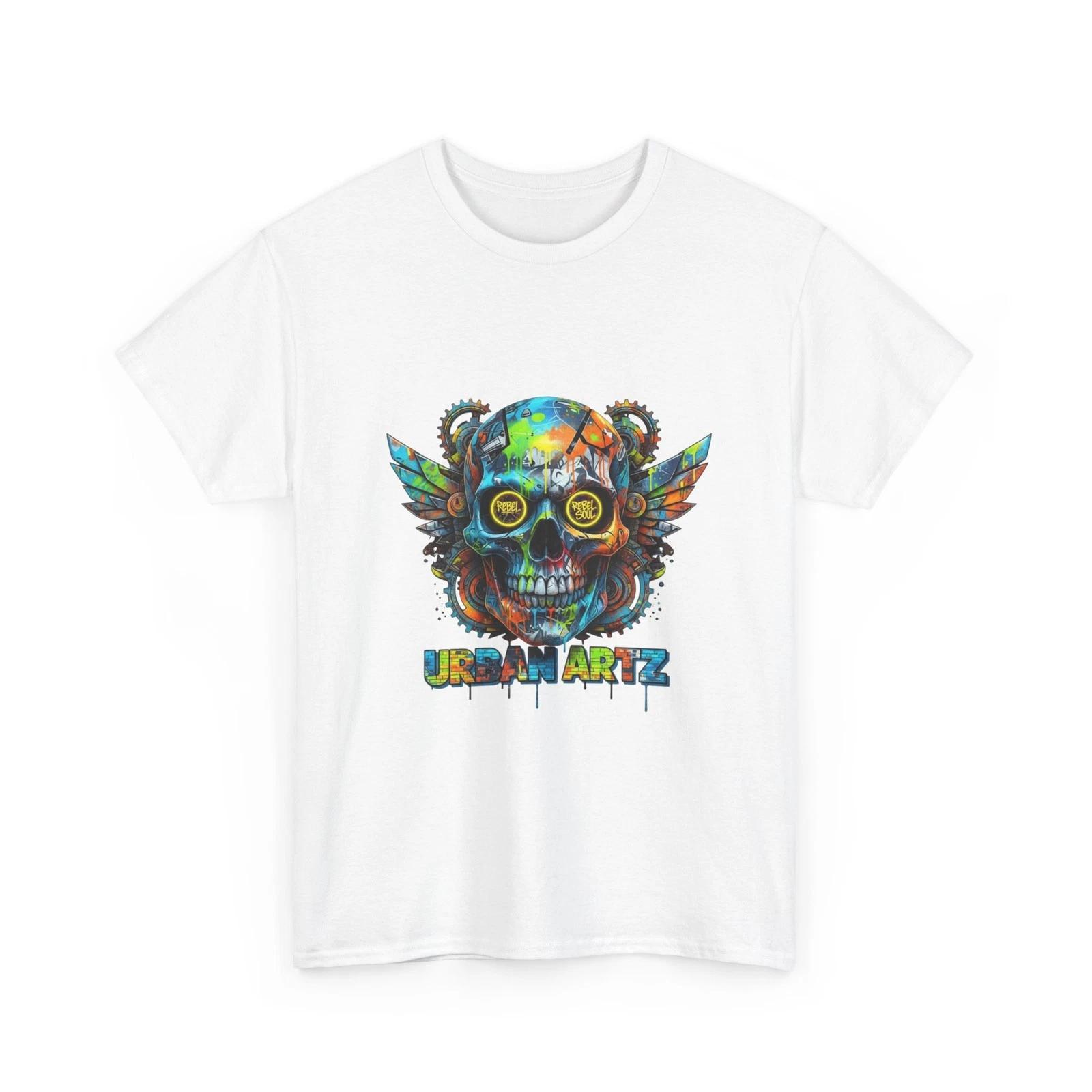 Colorful Graffiti Skull Tee | Urban Artz Logo Graphic, Streetwear T-Shirt Cotton 3XL