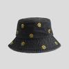 Simple smiley face embroidered denim bucket hat female Harajuku retro basin hat spring and summer sun protection visor male