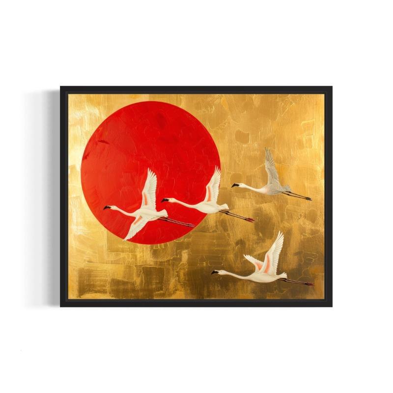 Abstract Bird Flying Animal Poster Raven Crow Hummingbird Red and Gold Canvas Painting Modern Wall Art Living Room Home Decor