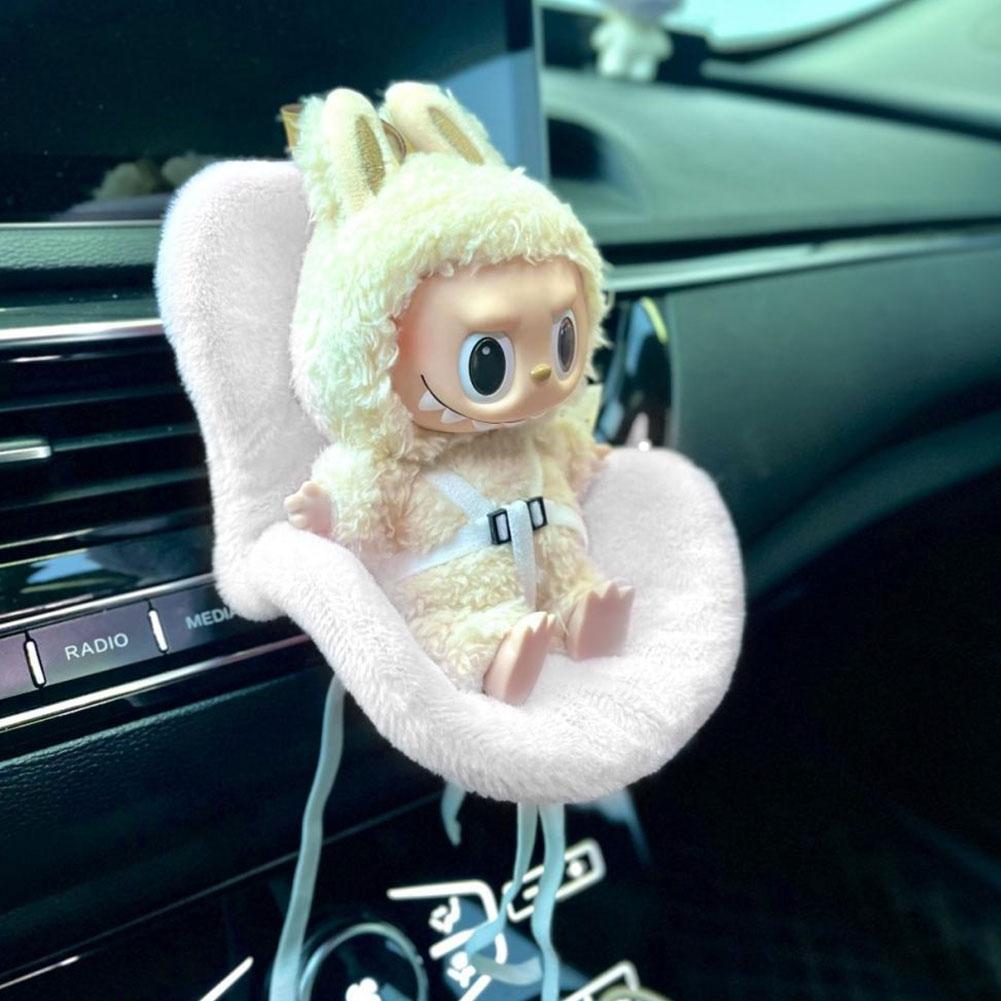 For Labubu Car Doll Safety Seat Kawaii Doll Plush Seat Car Air Aromatreatment Decoration Suit for All 17cm Dolls Car Interior